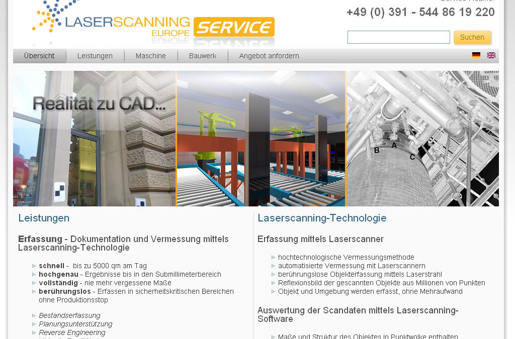 Webseite für Laserscanning-Europe Service