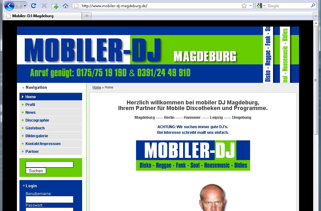 Webseite für den DJ Feuerstuhl aus Magdeburg