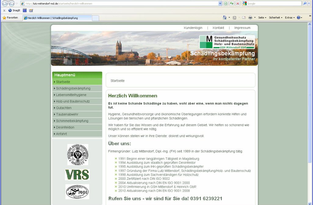 Webseite für GSH Mittendorf & Heinrich GbR – Schädlingsbekämpfung/Holz- und Bautenschutz