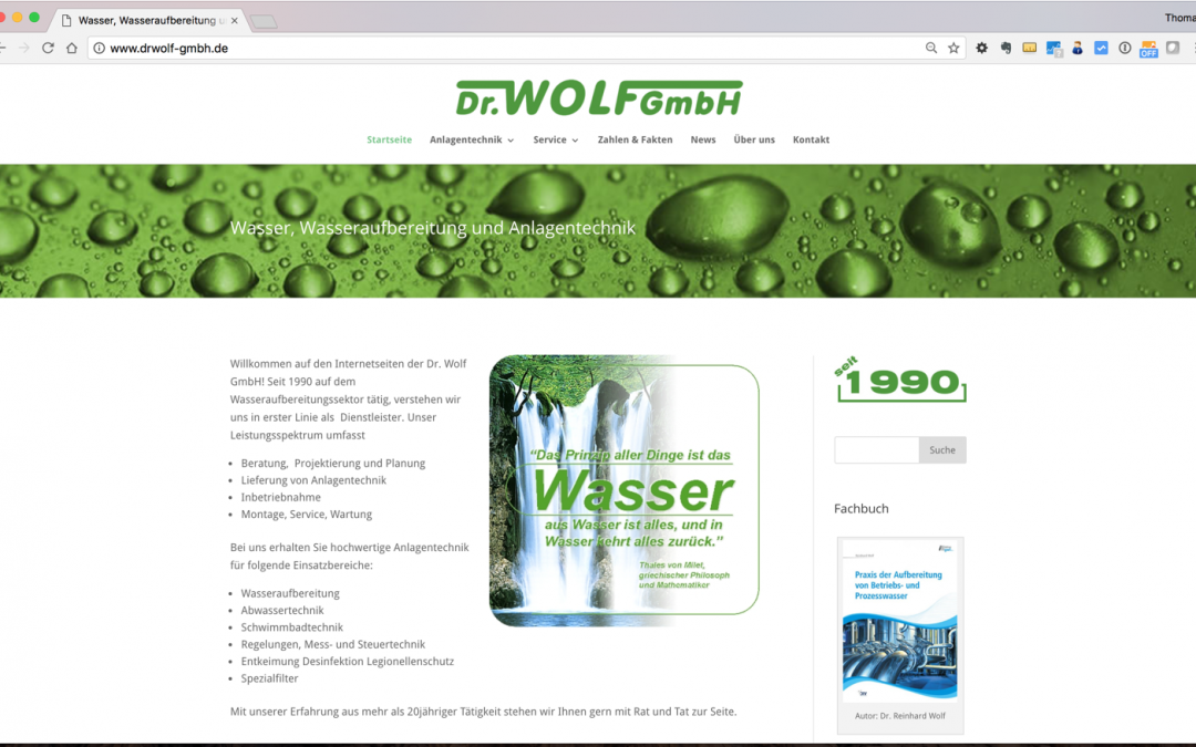Webseite für ein Ingenieurbüro für Wasseraufbereitung
