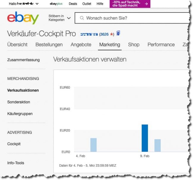 eBay Verkaufsaktionen verwalten