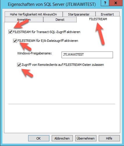 Filestream aktivieren