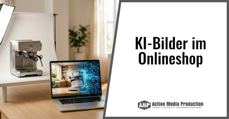 beitragsbild_inventur Espressomaschine im Fotostudio und Laptop mit KI-generiertem Produktbild