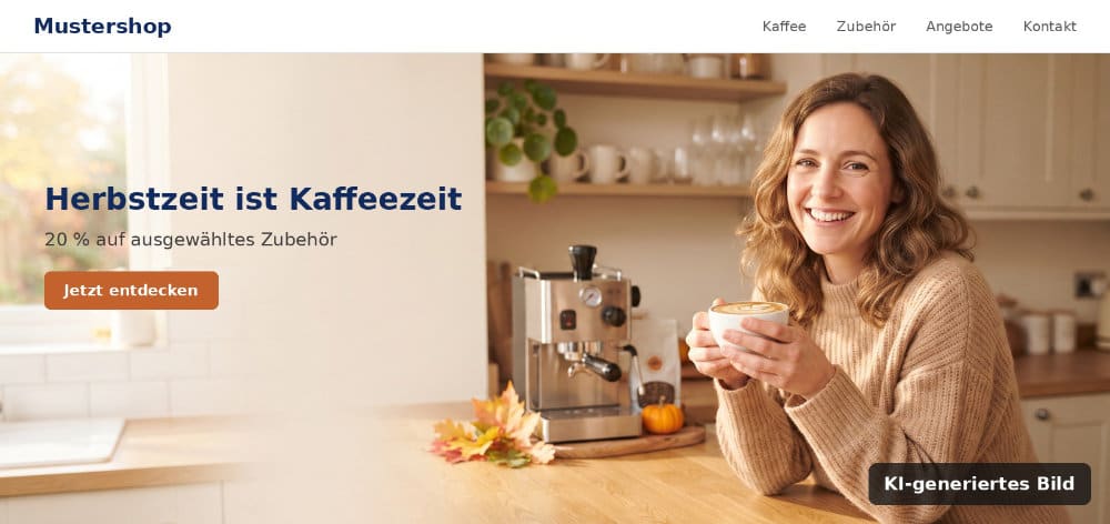 Slider im Onlineshop mit Kennzeichnung eines KI-generierten Bildes